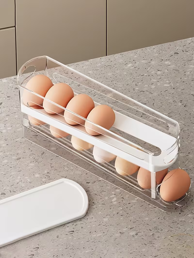 Automatic Rolling Double-Layer Egg Organizer for Refrigerator