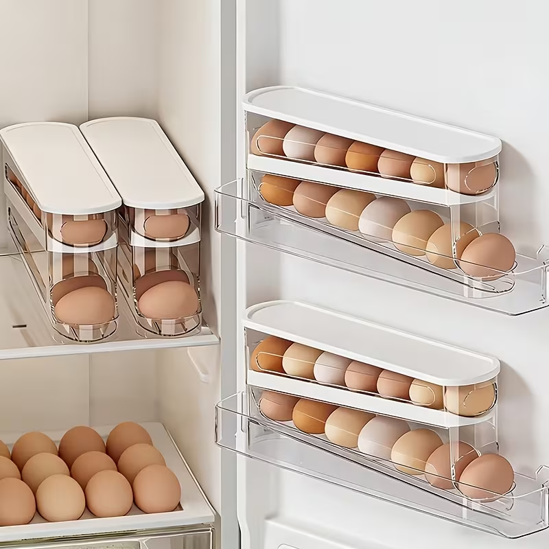 Automatic Rolling Double-Layer Egg Organizer for Refrigerator
